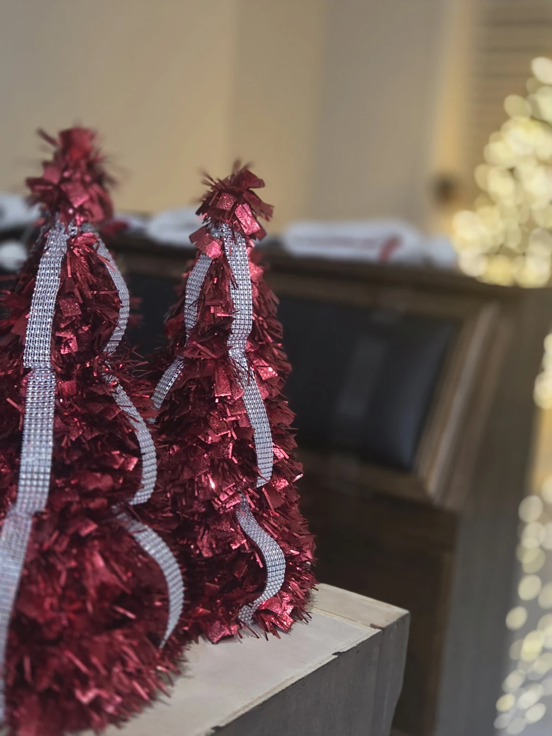 Red Tinsel Christmas Trees (Set of 2)