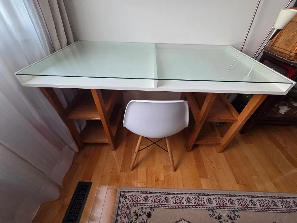 Glass Top Desk with Wooden Base image indicator(4)