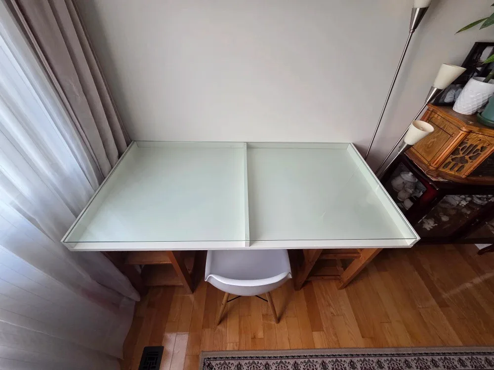 Glass Top Desk with Wooden Base image indicator(5)