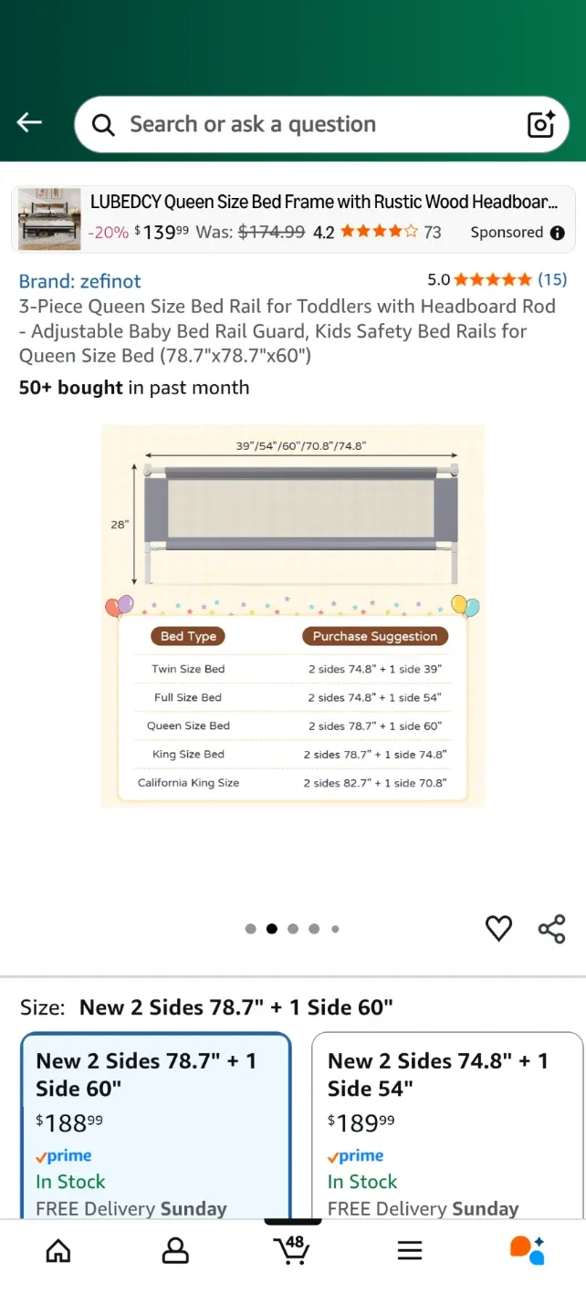 Zefinot 3-Piece Baby Bed Rail Guard - Queen Size image indicator(4)