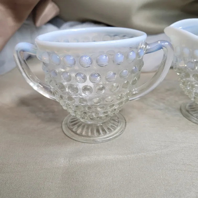 Vintage Anchor Hocking Moonstone Hobnail Cream and Sugar Set image indicator(6)