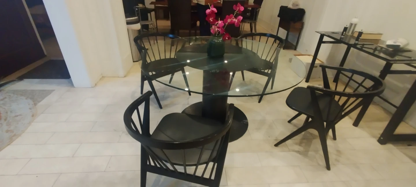 Glass Round Dining Table with 4 Black Chairs - photo 2