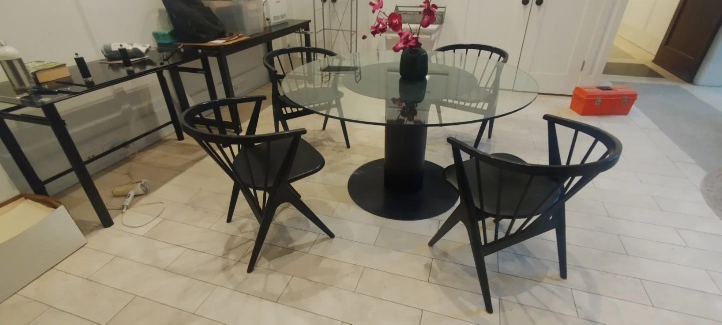 Glass Round Dining Table with 4 Black Chairs - photo 3