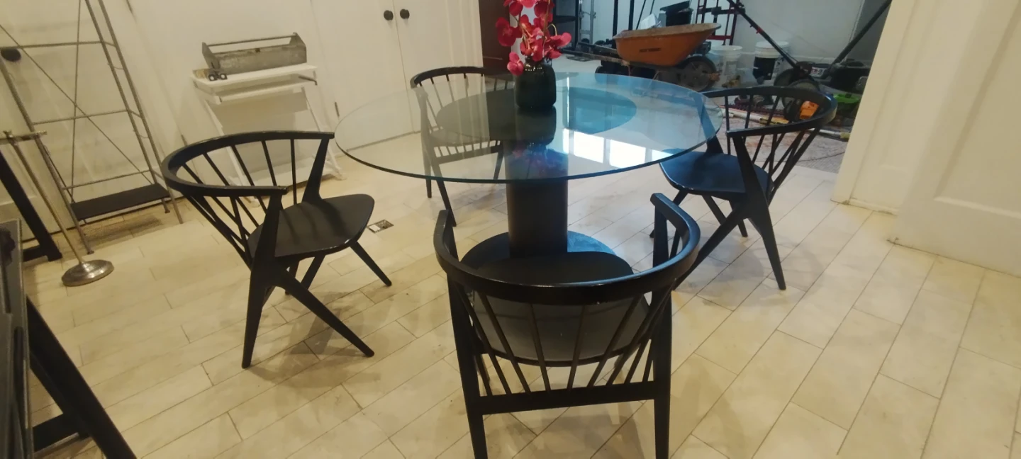 Glass Round Dining Table with 4 Black Chairs - photo 4
