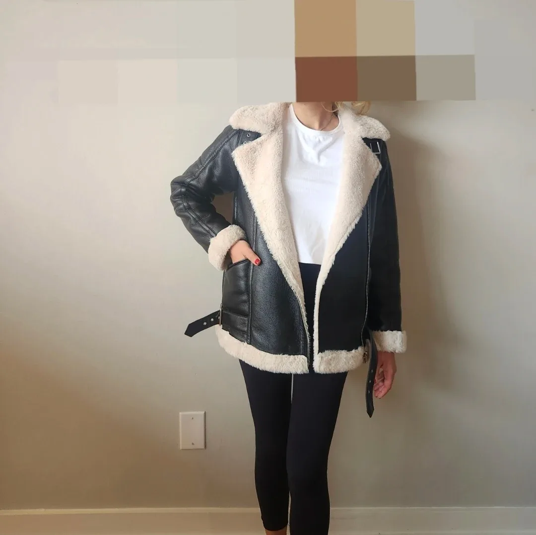 Pull&Bear XS Black Faux Leather Aviator Jacket