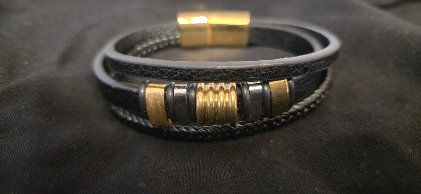 Men's Leather Bracelet - Black & Gold - photo 2