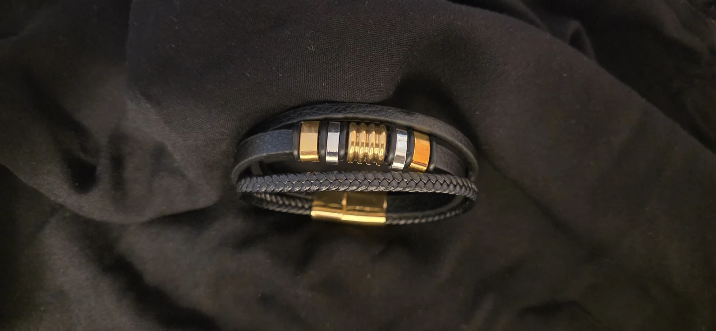 Men's Leather Bracelet - Black & Gold - photo 3