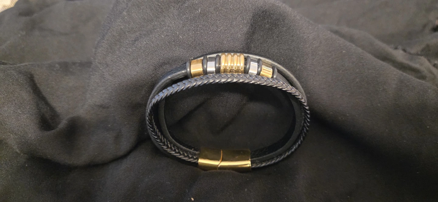 Men's Leather Bracelet - Black & Gold - photo 4