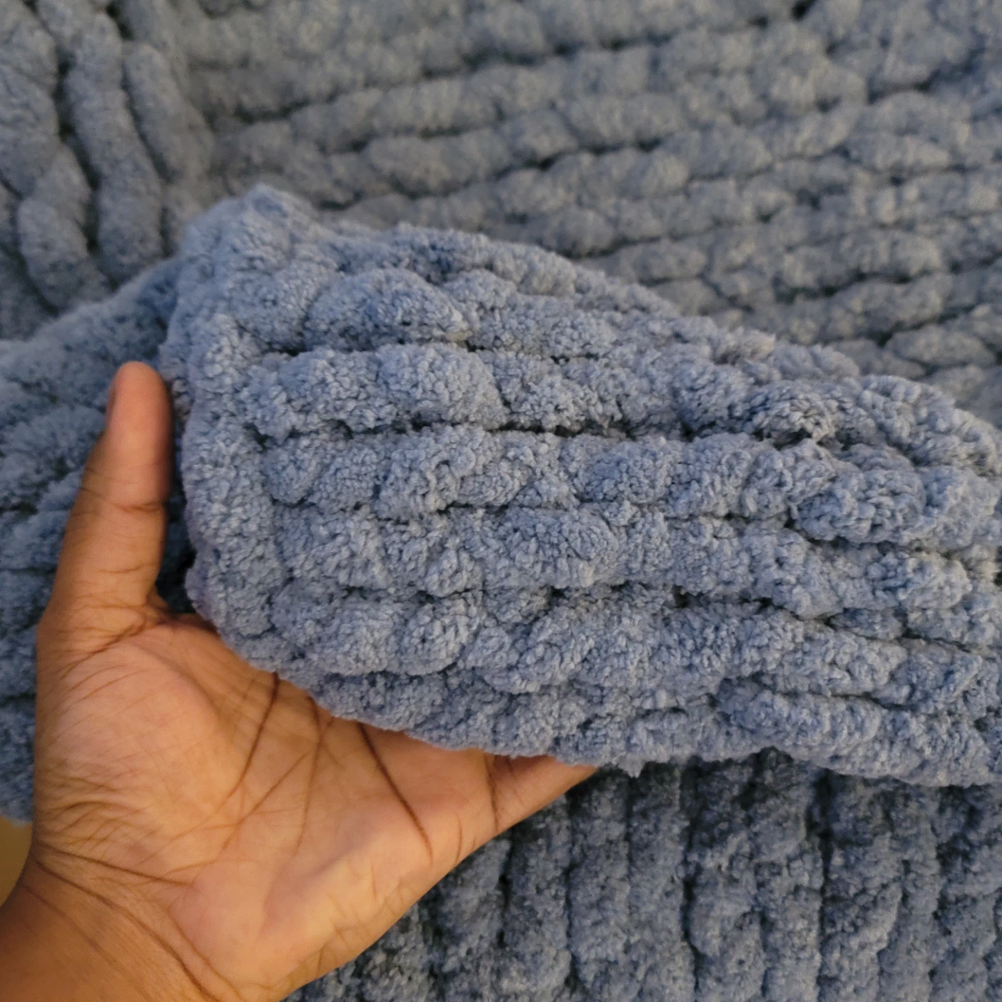 Blue Chunky Crochet Blanket 50" × 60" - photo 3
