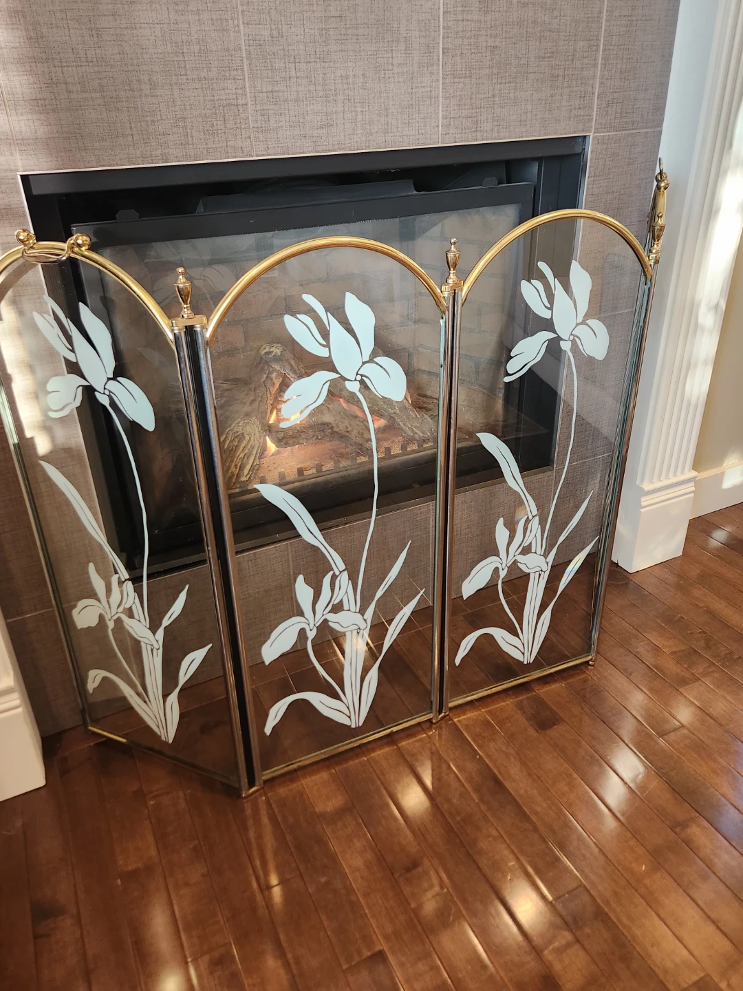 RARE 1980's Gold and glass fireplace screen - photo 3