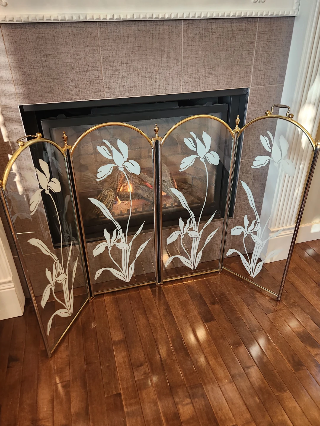 RARE 1980's Gold and glass fireplace screen - photo 4