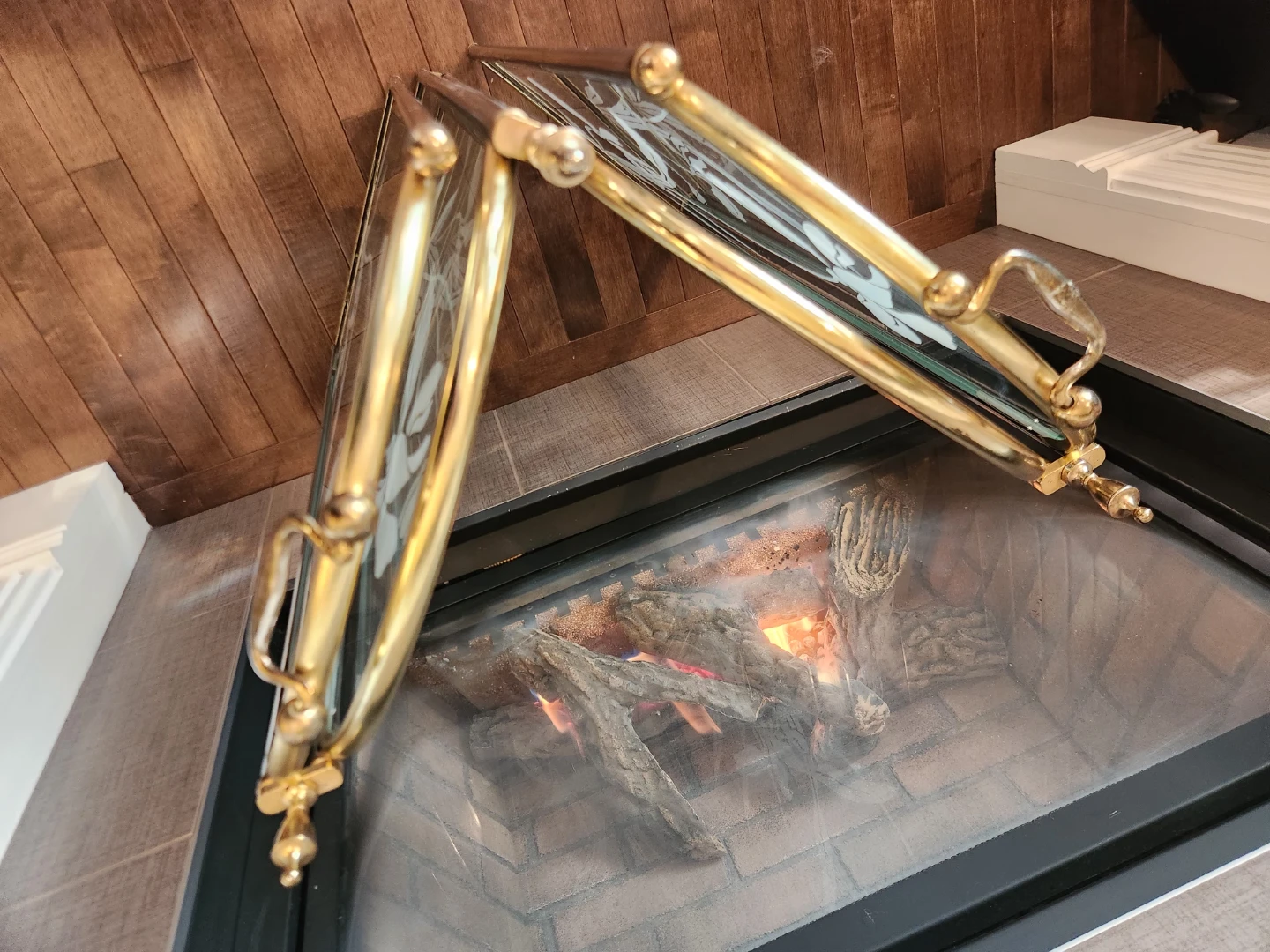 RARE 1980's Gold and glass fireplace screen - photo 5