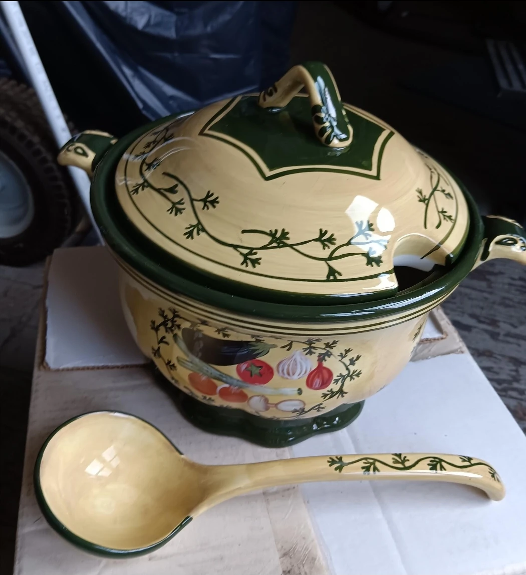 Carol Rowan Ceramic Soup Tureen with Ladle. "#cleanout"