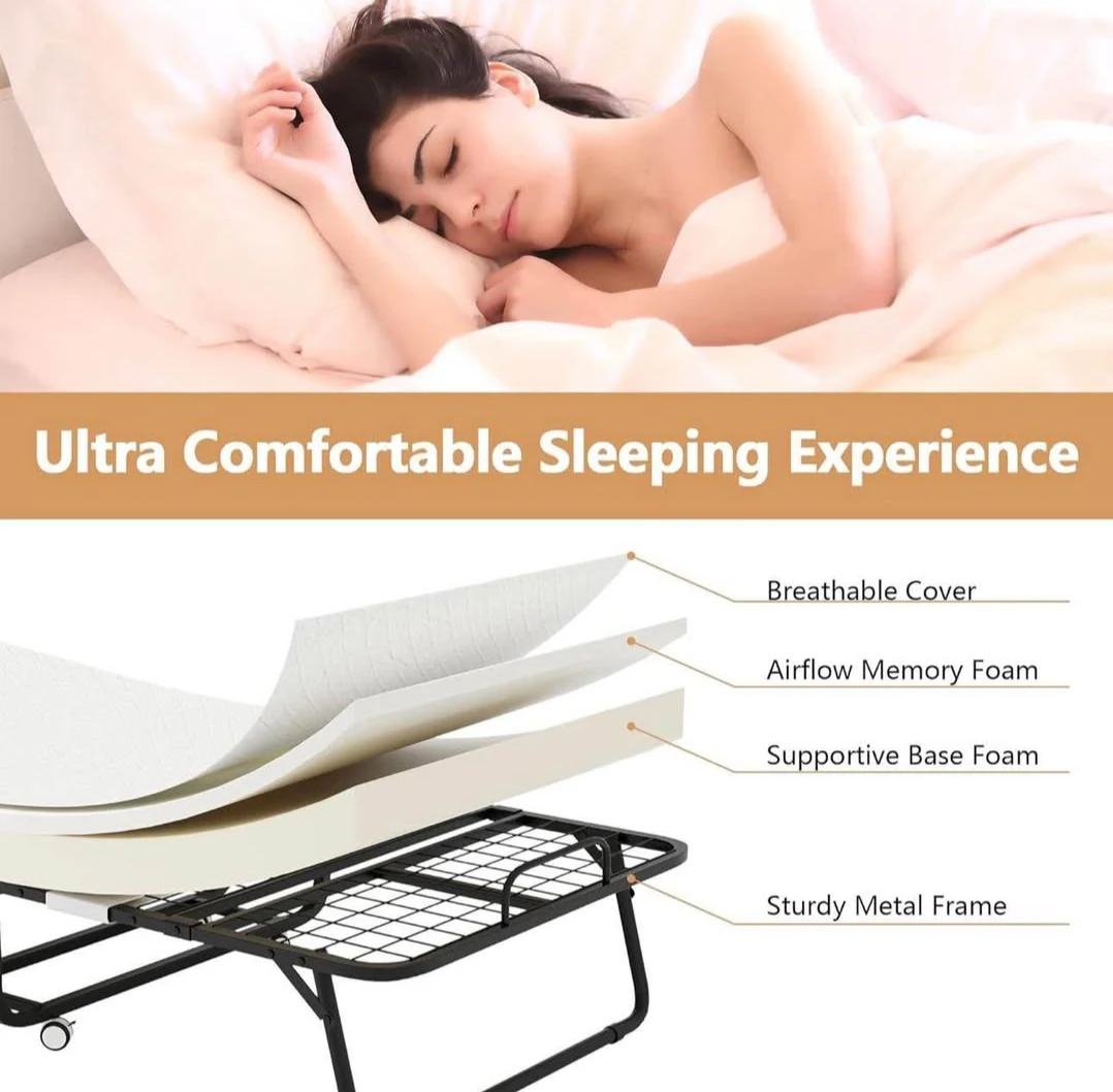 Folding Bed with Memory Foam Mattress - Great Condition! - photo 3