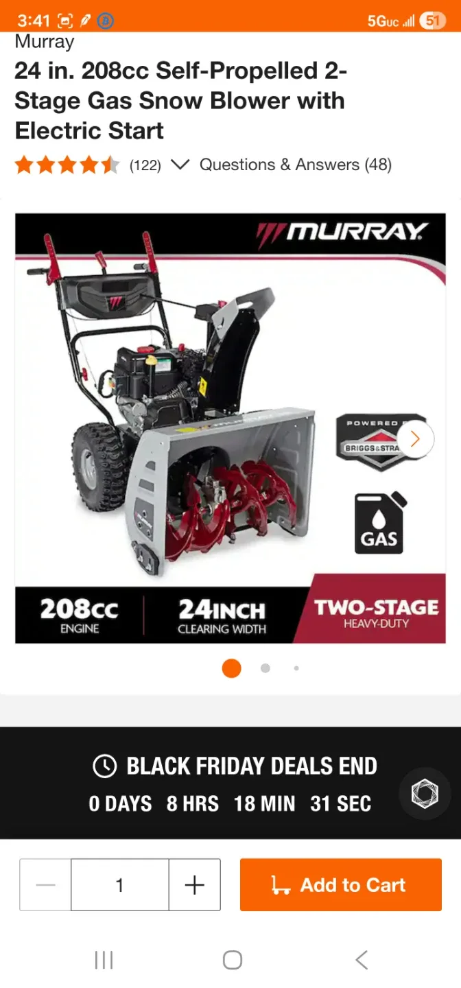 Murray Flurry XL 24" Dual Stage Snow Blower - NEW