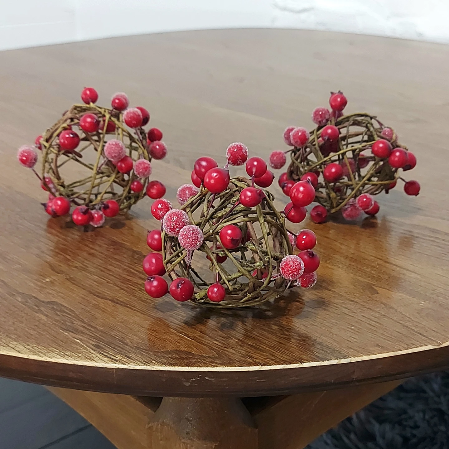 winter willow balls with faux frosted cranberries, set of 3 - photo 2