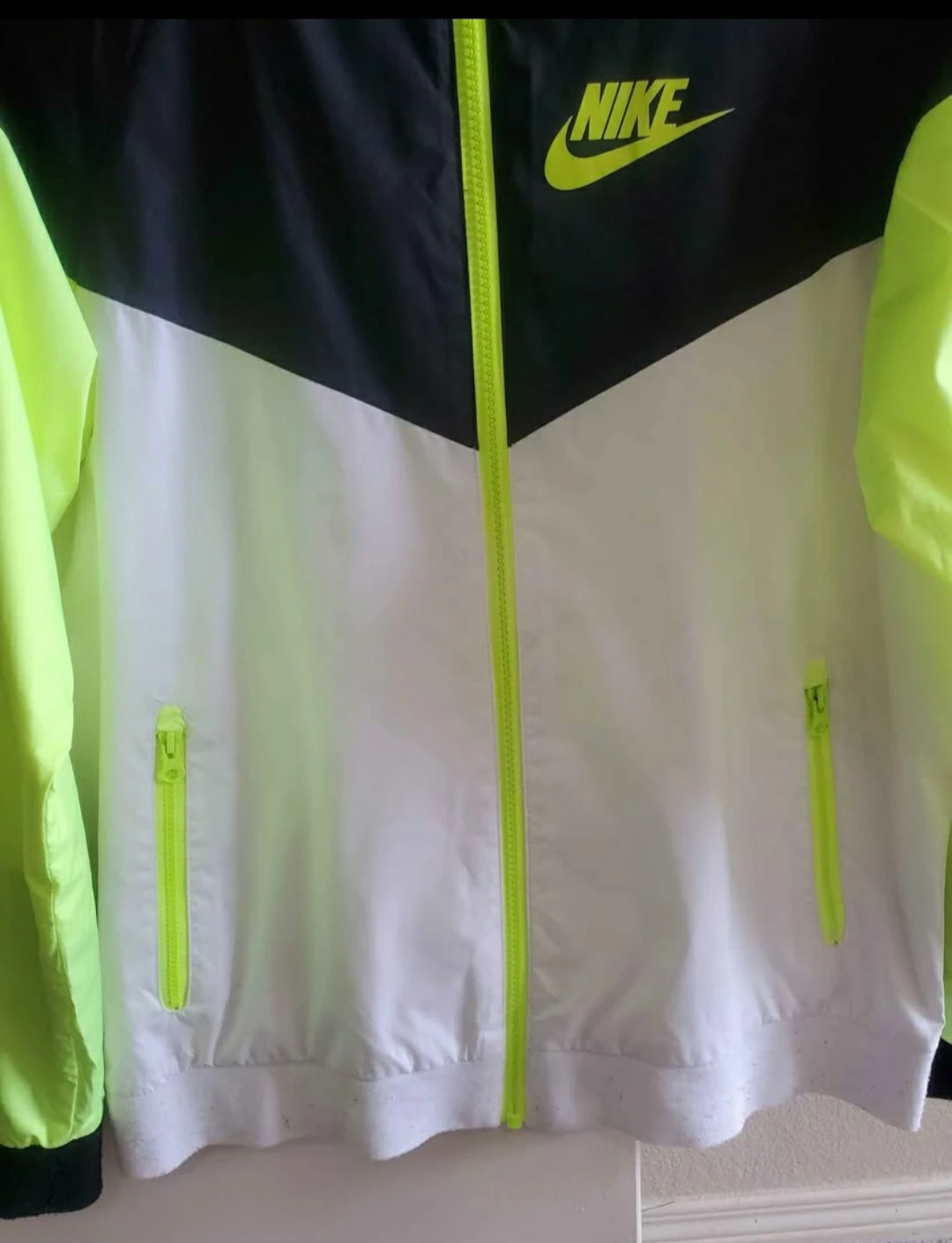 Nike Windrunner Jacket - Black, White & Neon Green - Large - photo 2