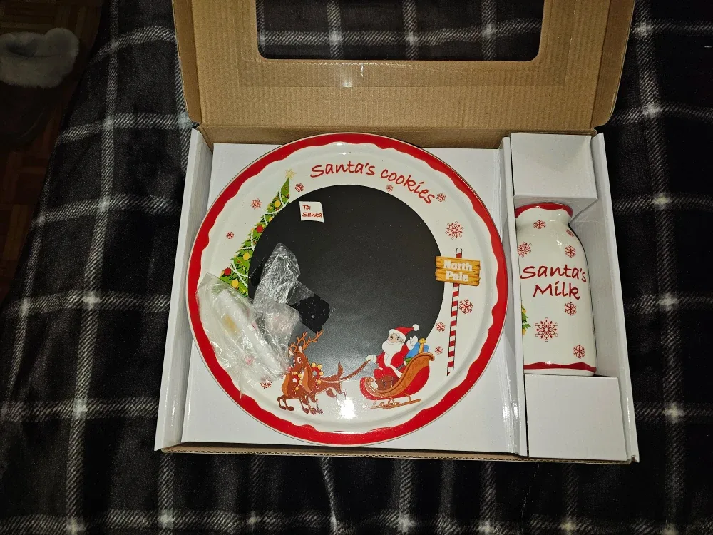 Santa's Cookies Plate & Milk Bottle Set - New in Box!