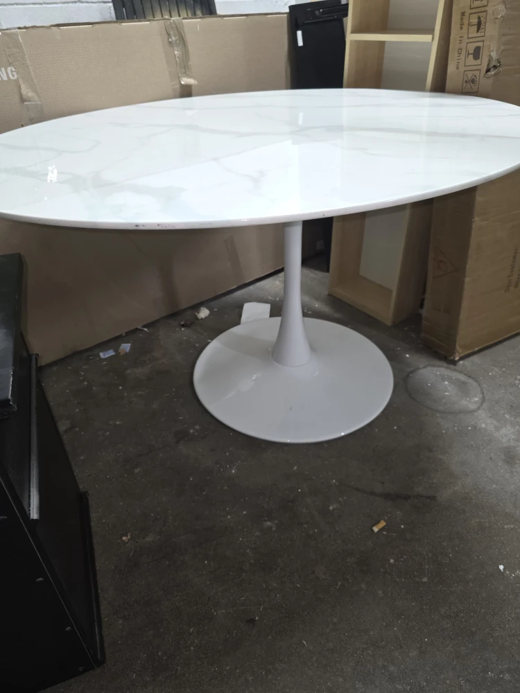 Round White Glass Marble Tulip Dining Table