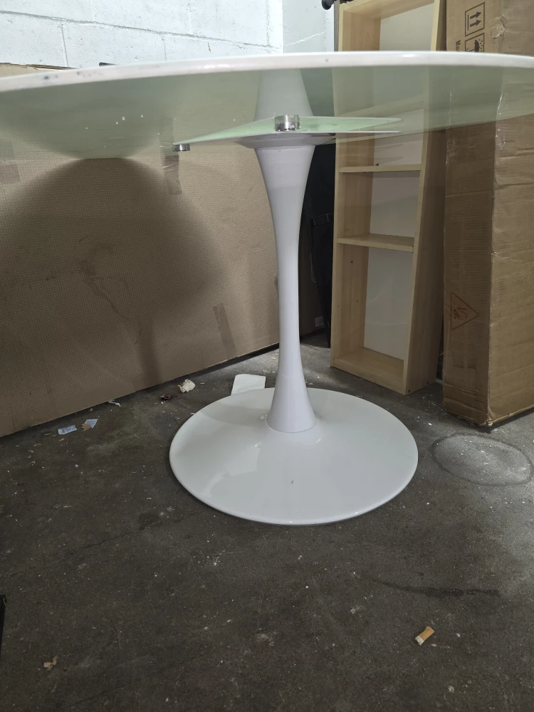 Round White Glass Marble Tulip Dining Table - photo 2