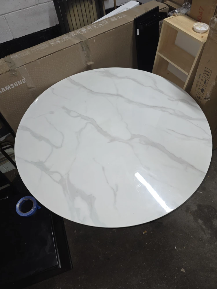 Round White Glass Marble Tulip Dining Table - photo 3