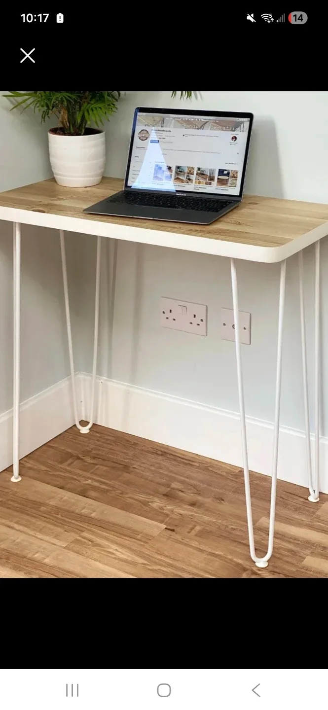 Wood Top Desk with White Metal Legs