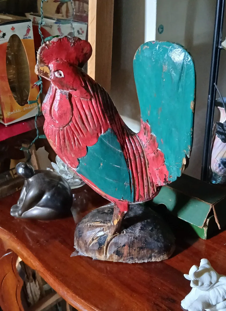 Vintage Hand Carved Wooden Rooster