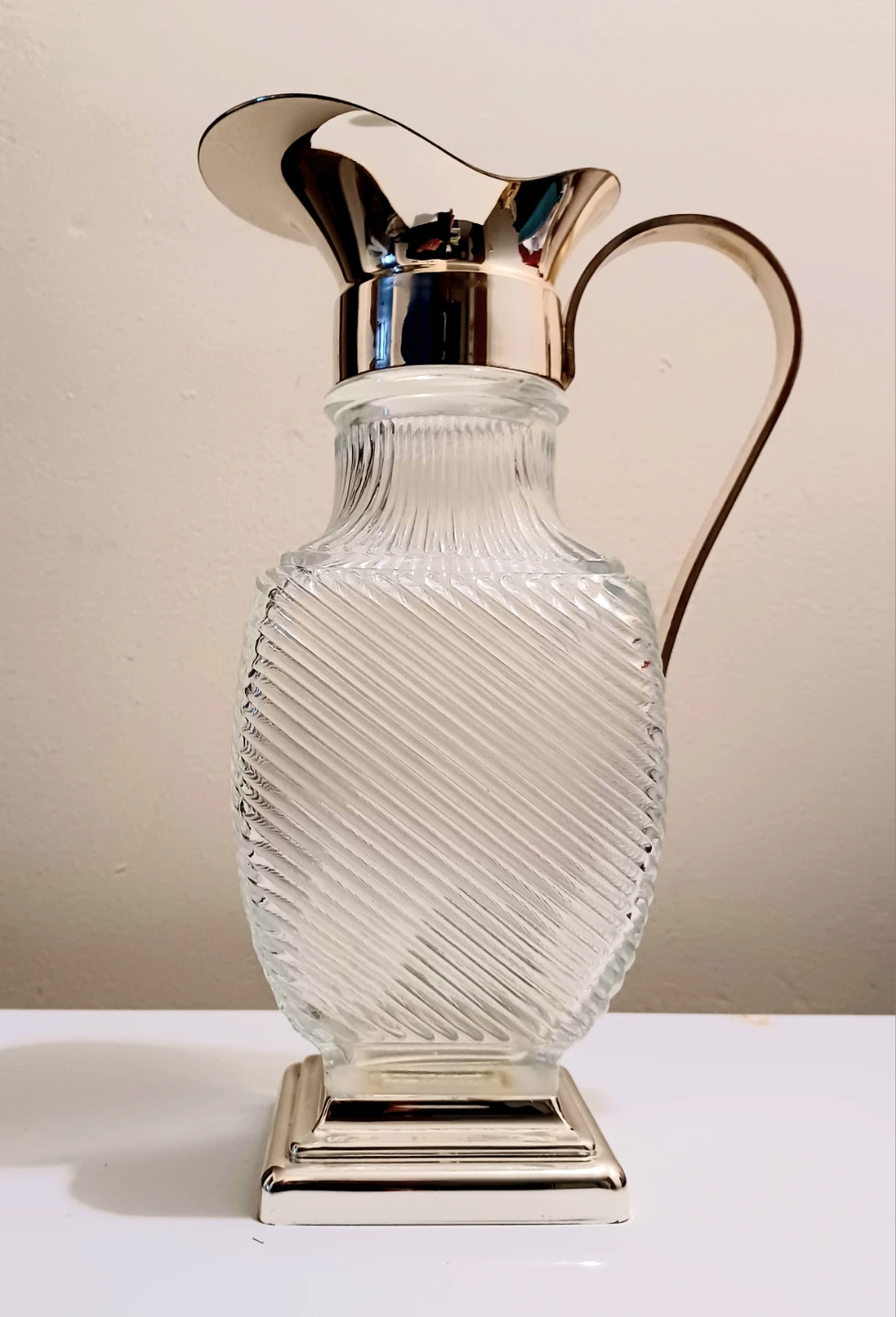 Unique Silver Plated Ribbed Glass Pitcher