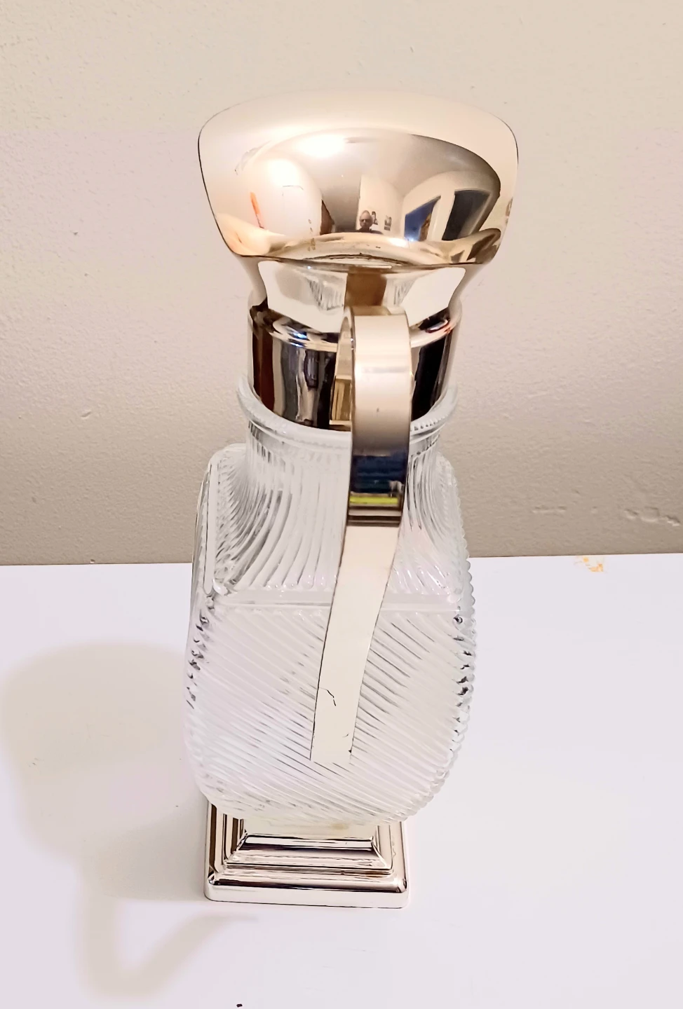 Unique Silver Plated Ribbed Glass Pitcher - photo 3