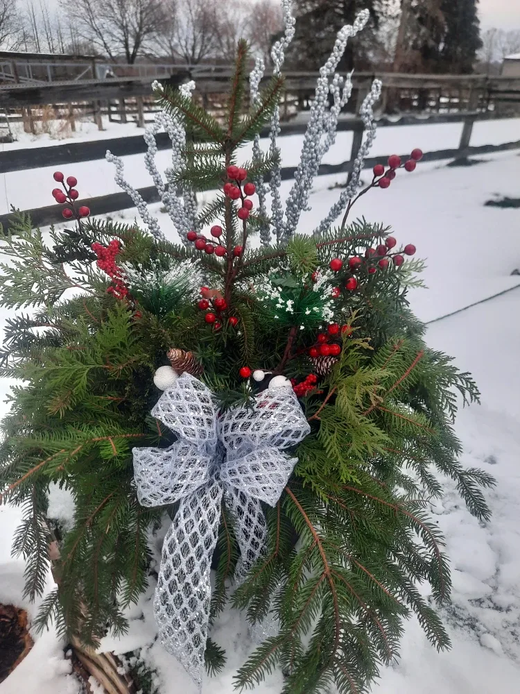 Silver Christmas holiday planter for porch decor image indicator(2)