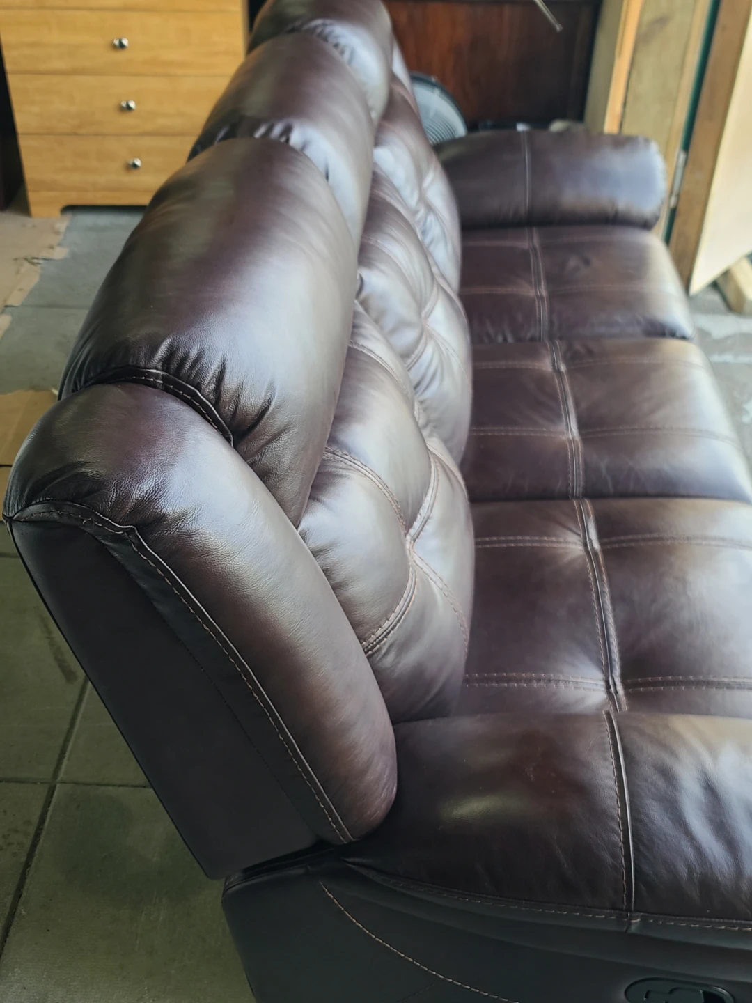 Brown Leather Reclining Sofa- Very Comfortable - photo 3