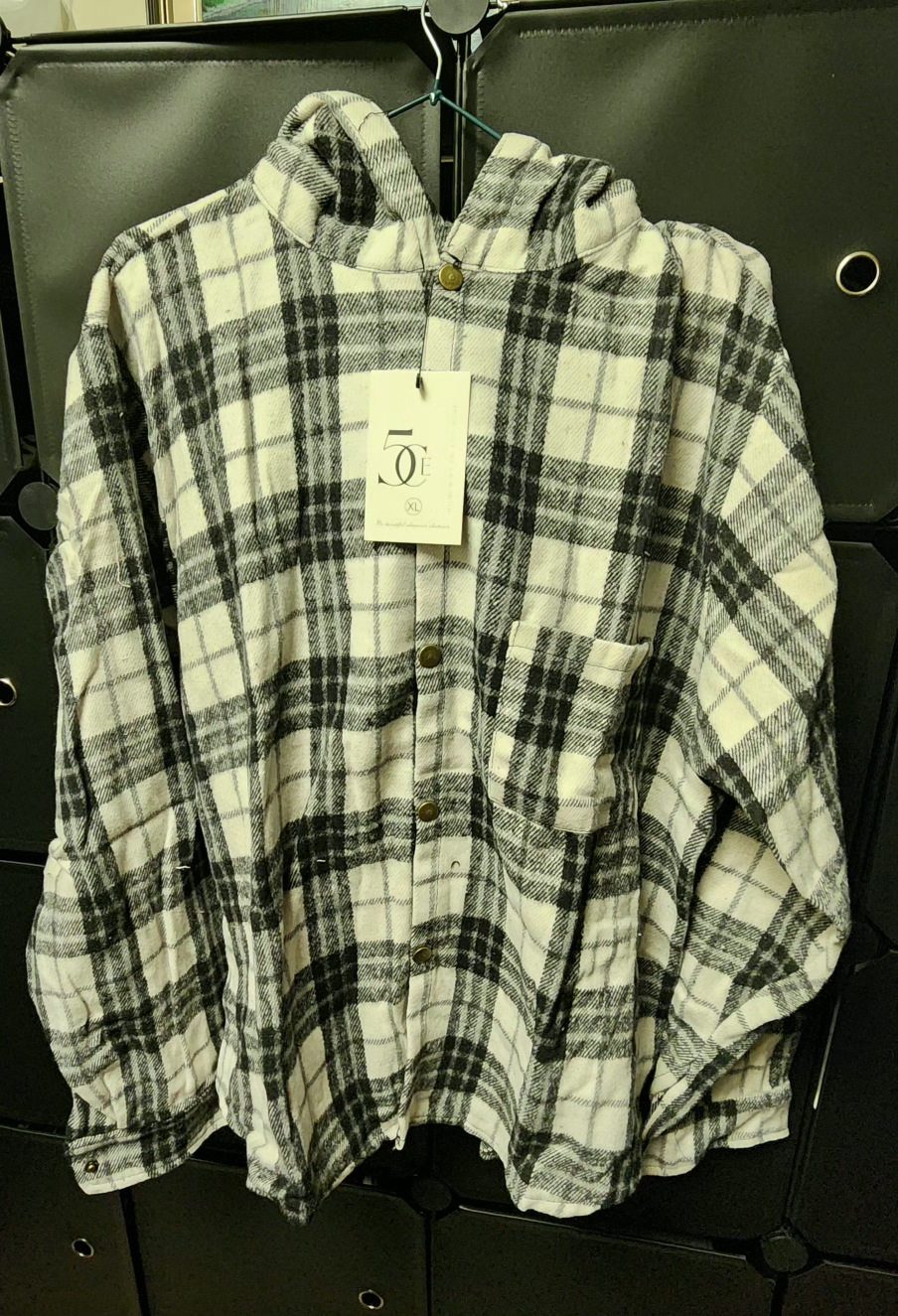 Checkered Hoodie oversized sherpa linen