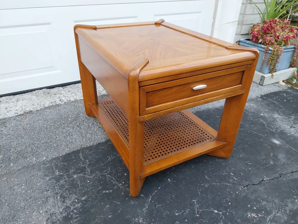 Sklar Peppler Oak Wood End Table with Cane Webbing