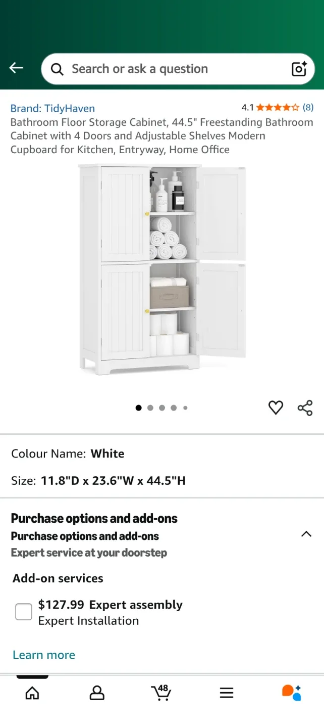 TidyHaven Bathroom Floor Storage Cabinet - White