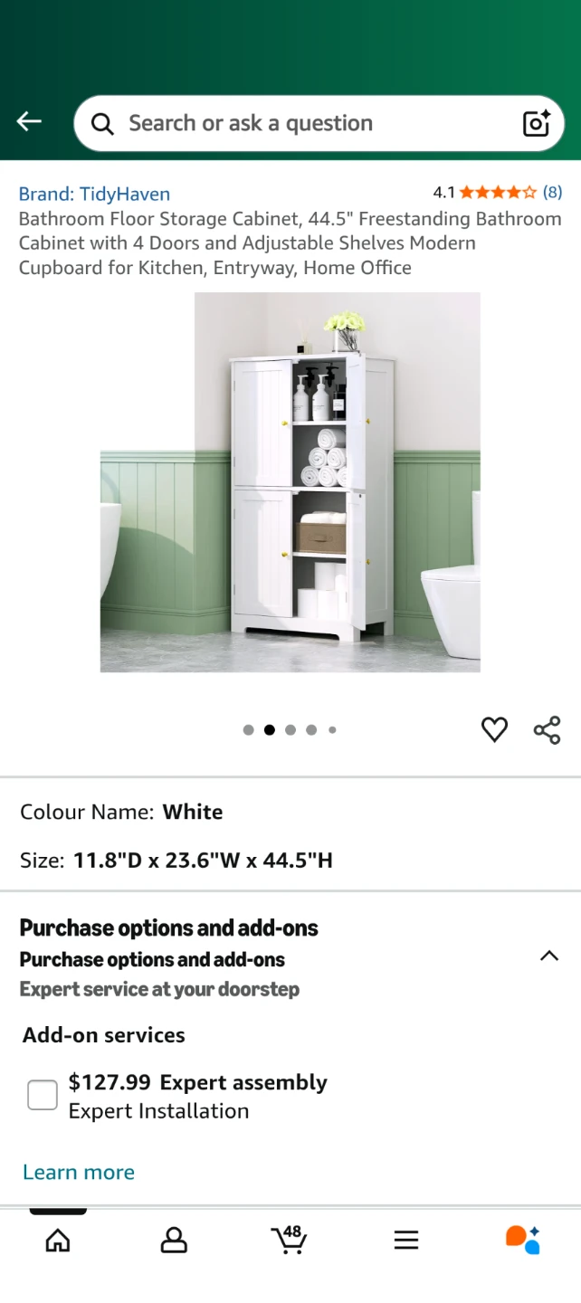 TidyHaven Bathroom Floor Storage Cabinet - White - photo 2