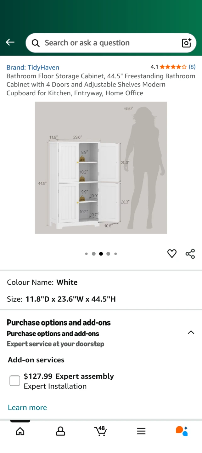 TidyHaven Bathroom Floor Storage Cabinet - White - photo 3