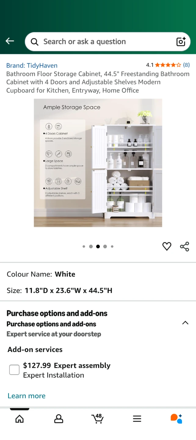 TidyHaven Bathroom Floor Storage Cabinet - White - photo 4