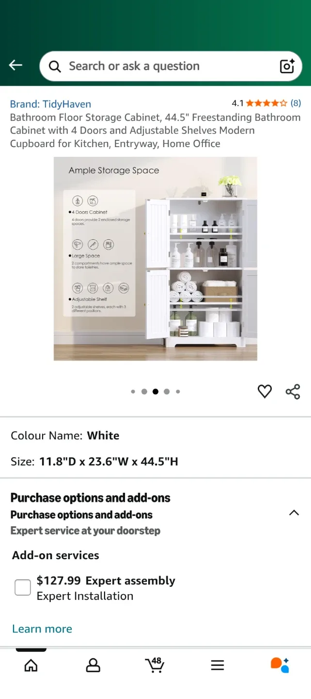 TidyHaven Bathroom Floor Storage Cabinet - White image indicator(4)