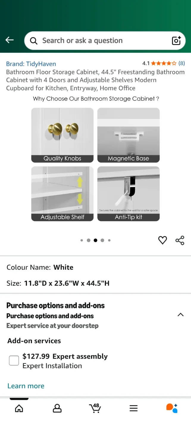 TidyHaven Bathroom Floor Storage Cabinet - White image indicator(5)