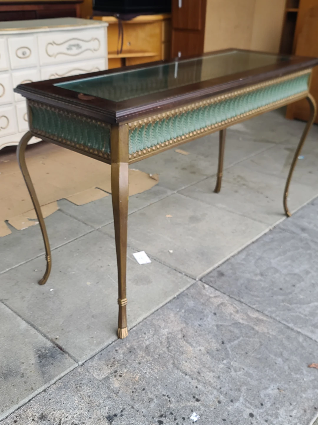 Glass Top Display Table - Brown & Gold Accent
