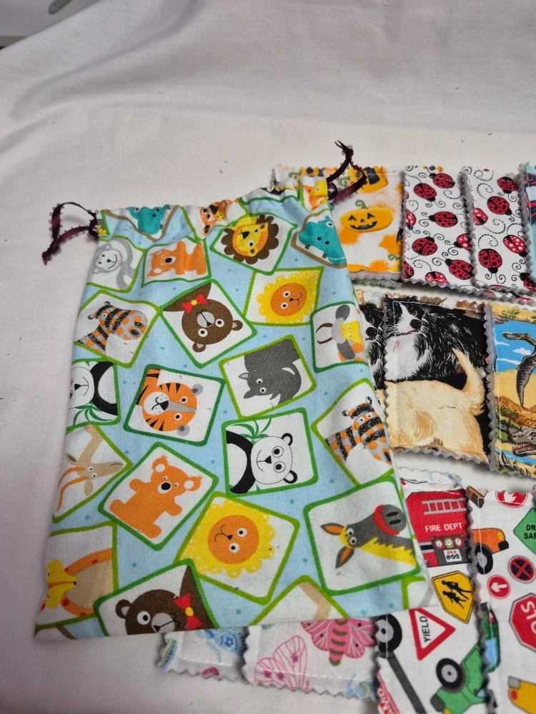 Scrap fabric cards  & drawstring bag memory game