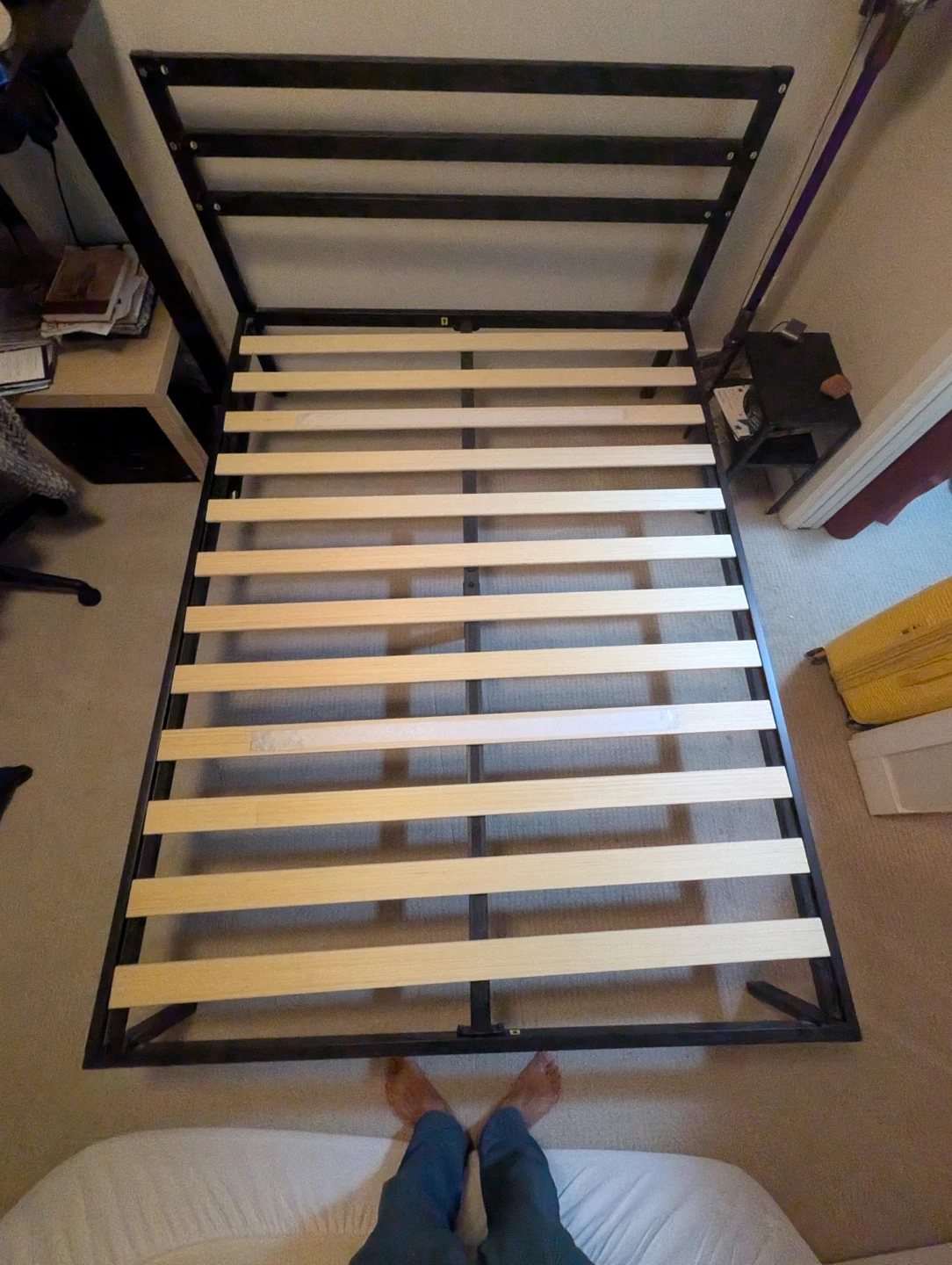 Black Metal Bed Frame with mattress and cover (queen size) - photo 2