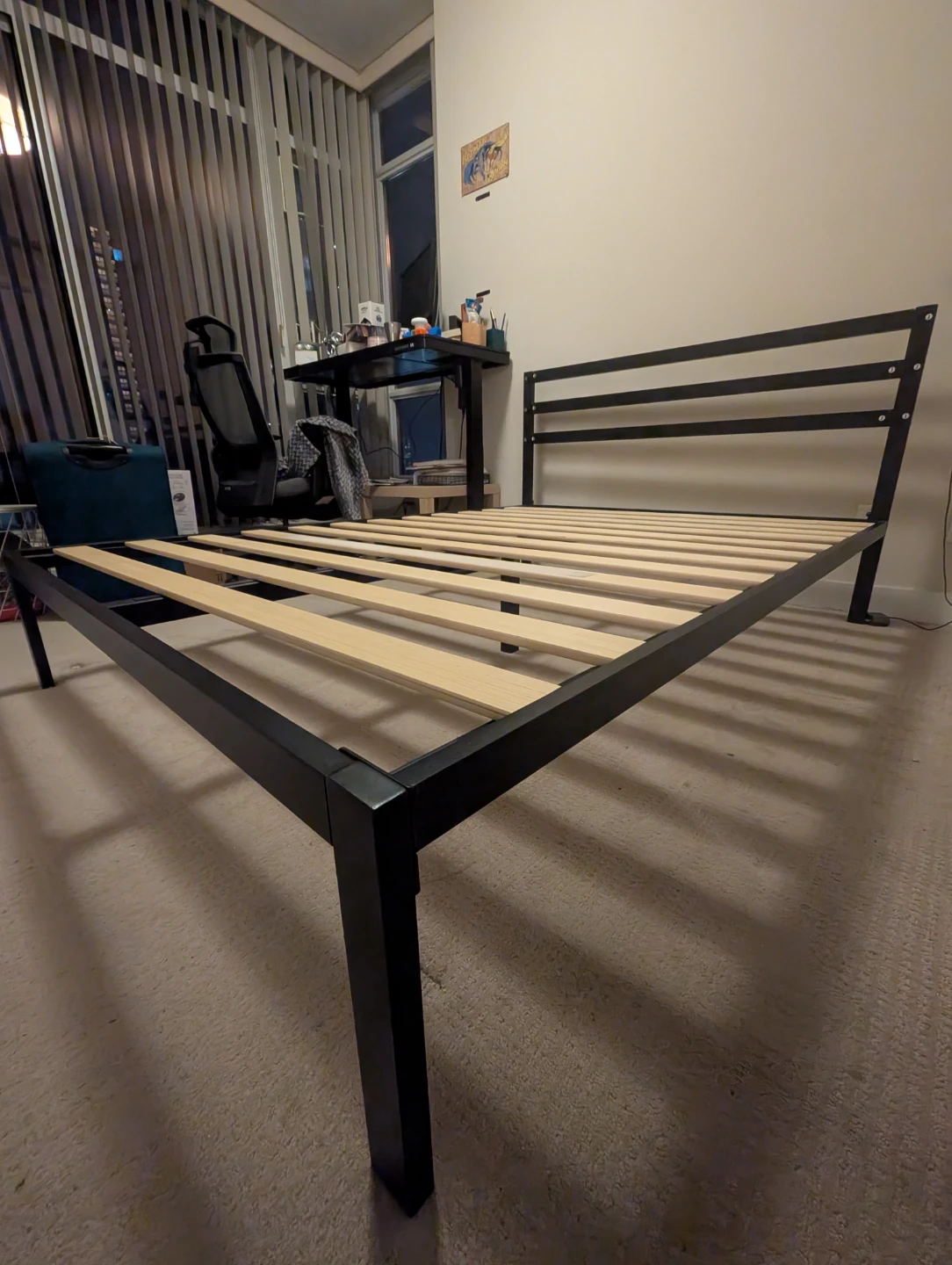 Black Metal Bed Frame with mattress and cover (queen size) - photo 4