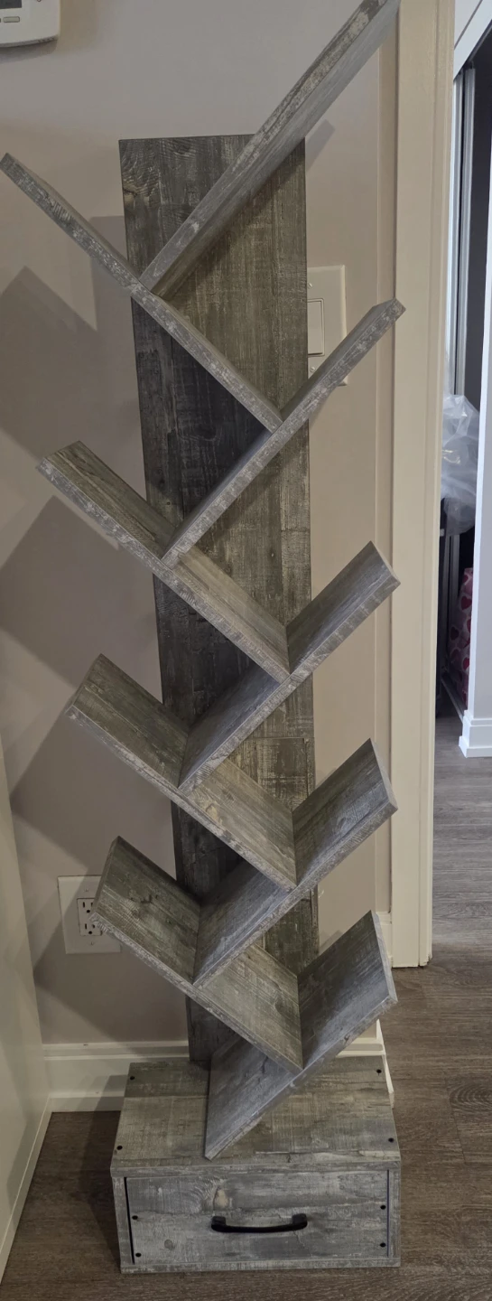 Grey Tree Bookshelf with Drawer