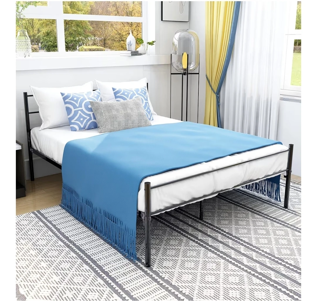 Black Queen metal frame bed with 8 inch memory foam mattress
