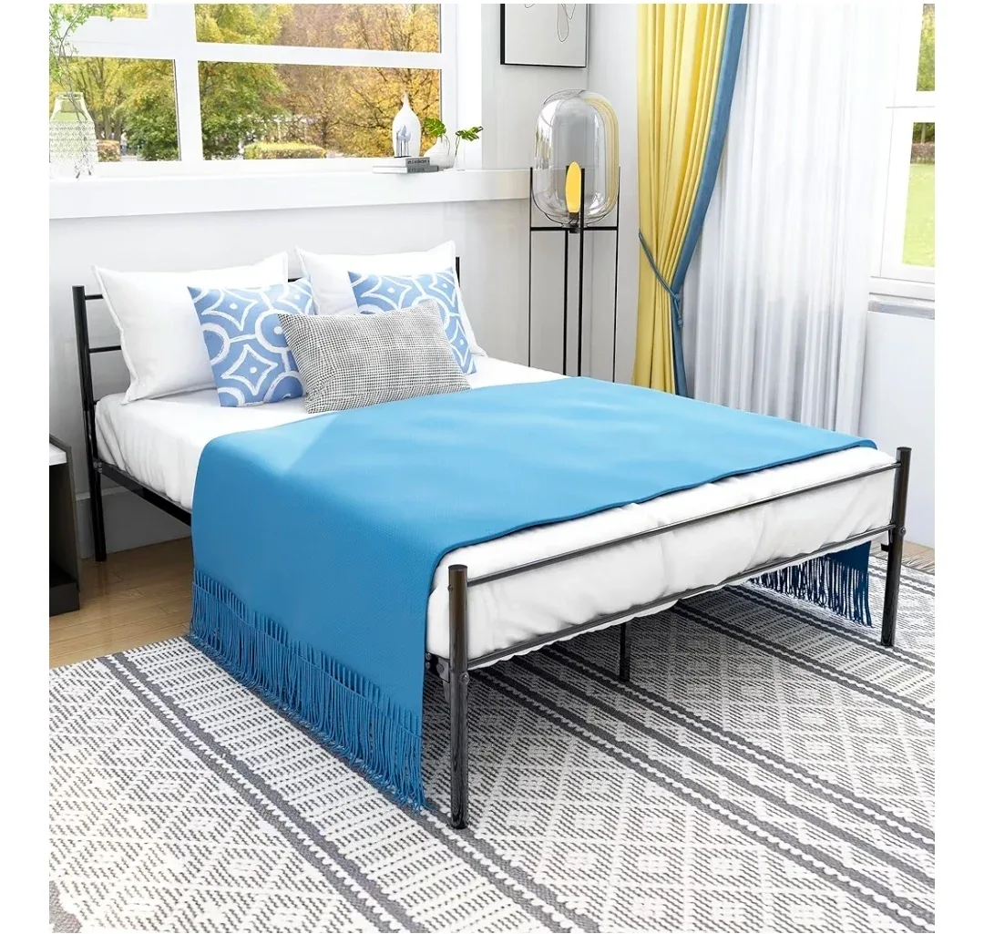 Black Queen metal frame bed with 8 inch memory foam mattress