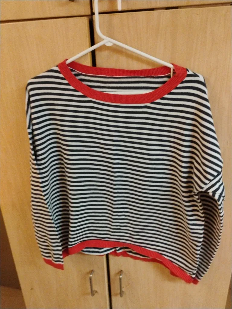 Striped Sweater with  red trim#Clearout