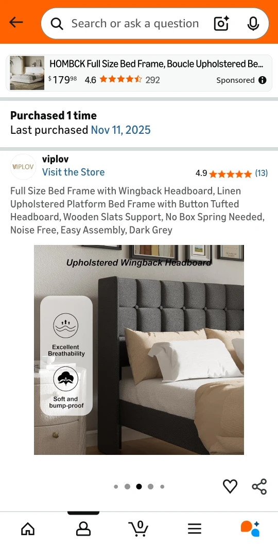 Full Size Dark Grey Bed Frame - photo 4