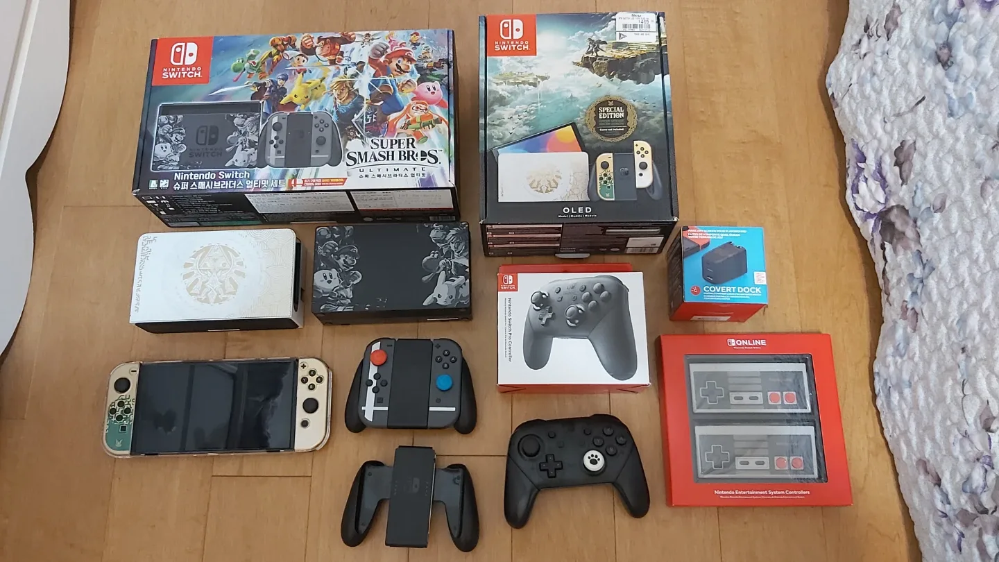 Switch OLED Zelda Edition and Smash Bros Edition dock