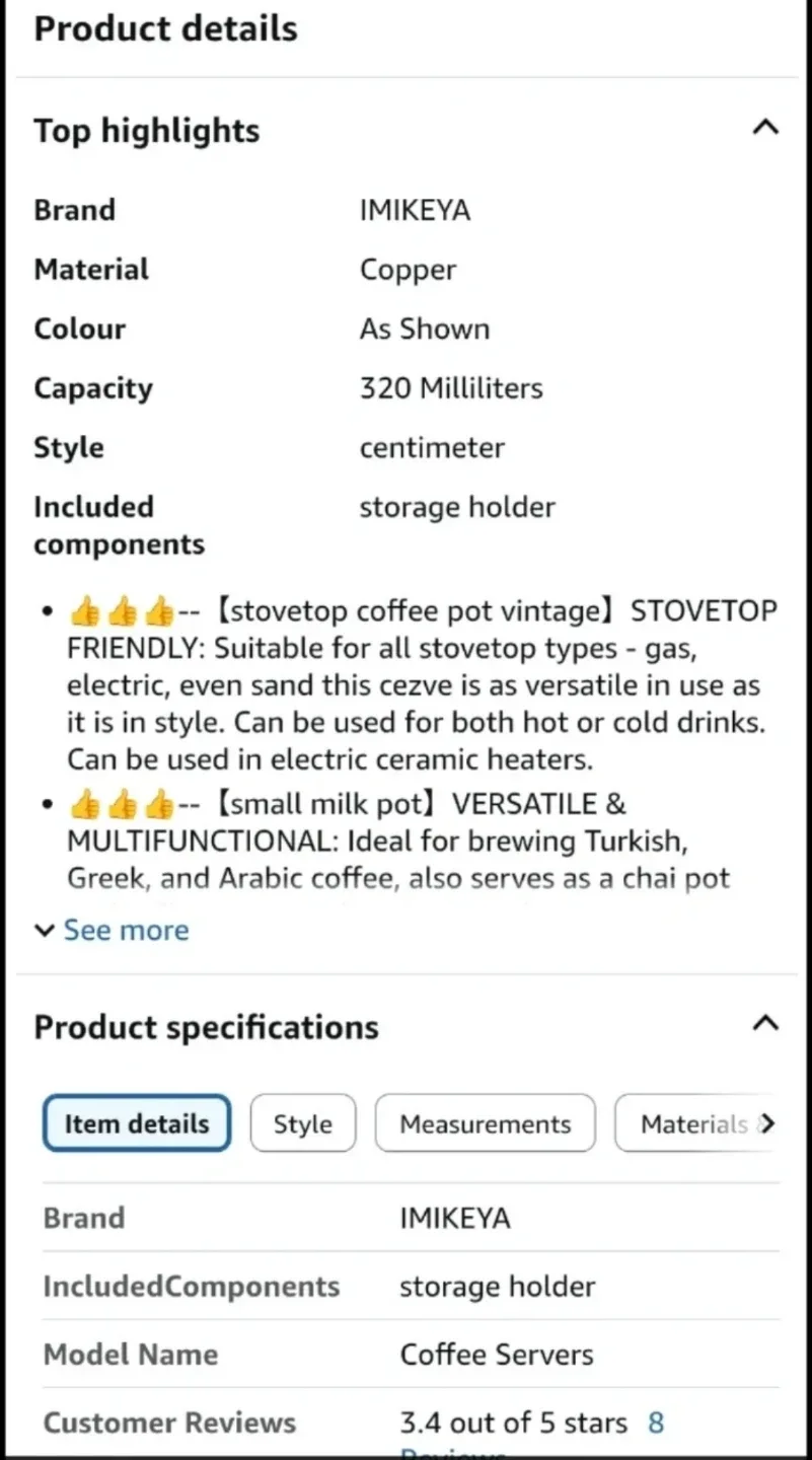 IMIKEYA Turkish, Greek Arabic Copper coffee Pot #Cleanout image indicator(5)